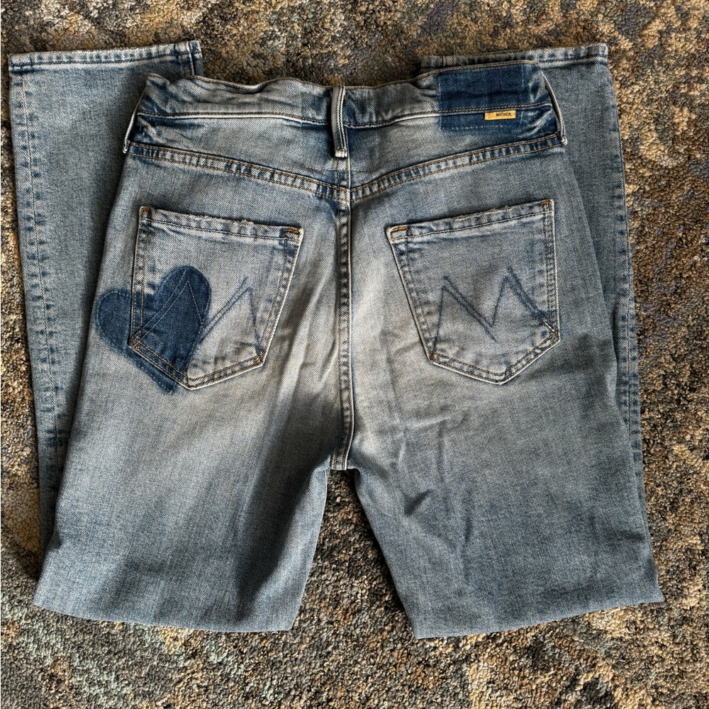Like New - Mother The Dazzler Heart Patch Cropped Ankle Straight Leg